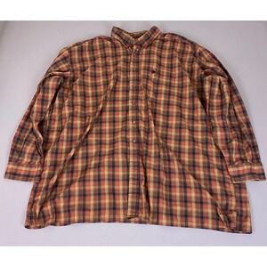 Knights Sportswear Button Down Shirt Men's 3X Big Plaid Orange Brown Long Sleeve